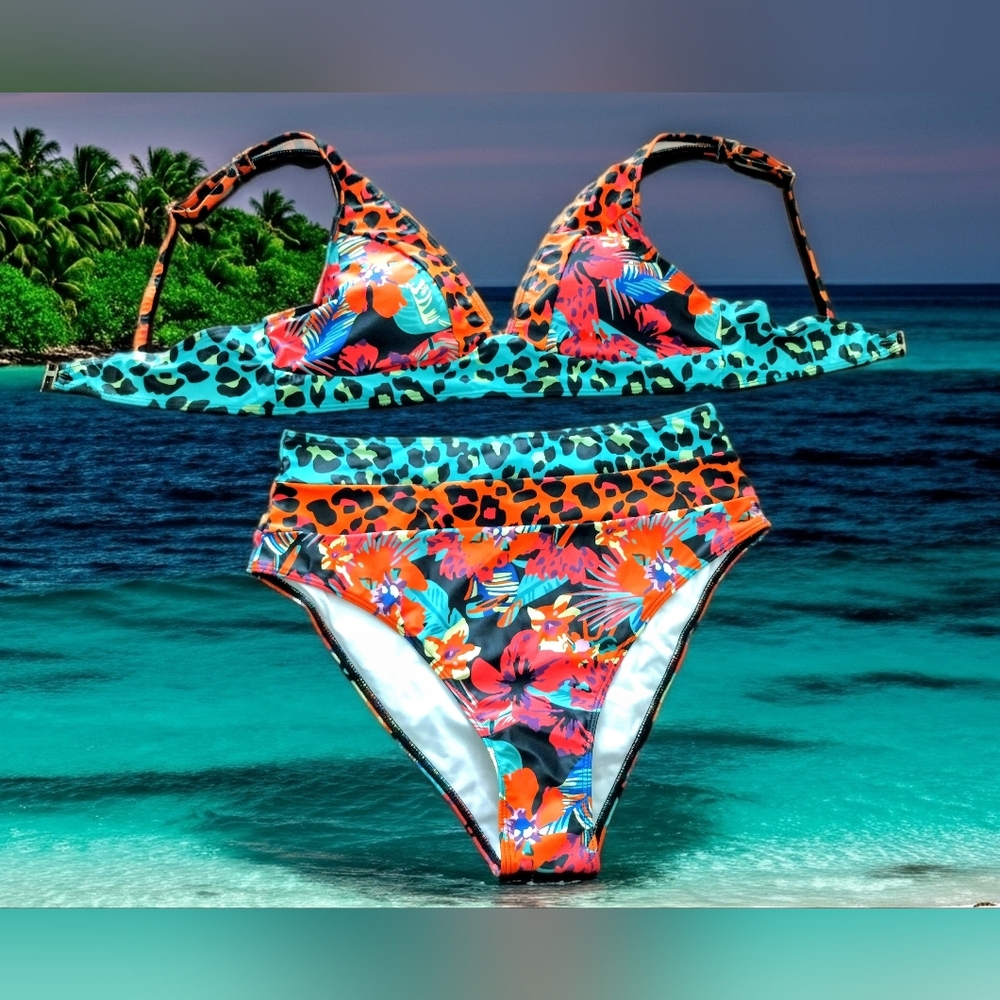 Swimming suit bundle of two (2 piece) Tropical And Black Size Large - Picture 14 of 15